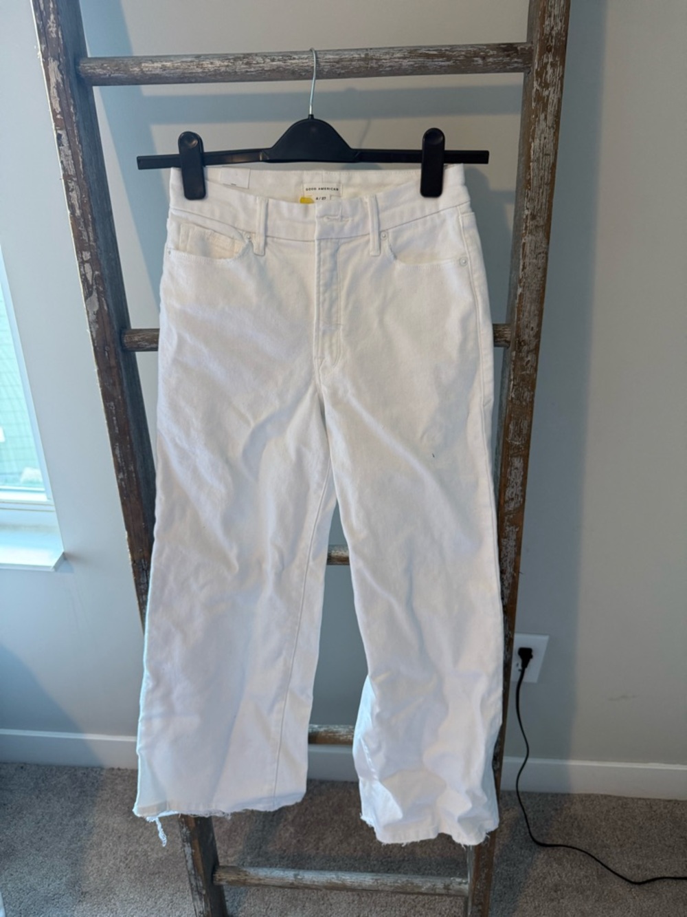 Good American White High-Rise Cropped Wide-Leg Jeans